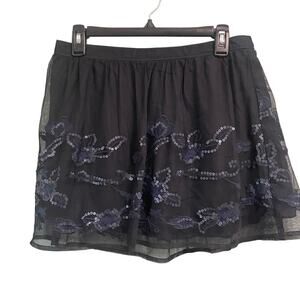 Hollister Black Mesh Sequin Embroidered Mini Skirt Y2K Party Club Skater Large